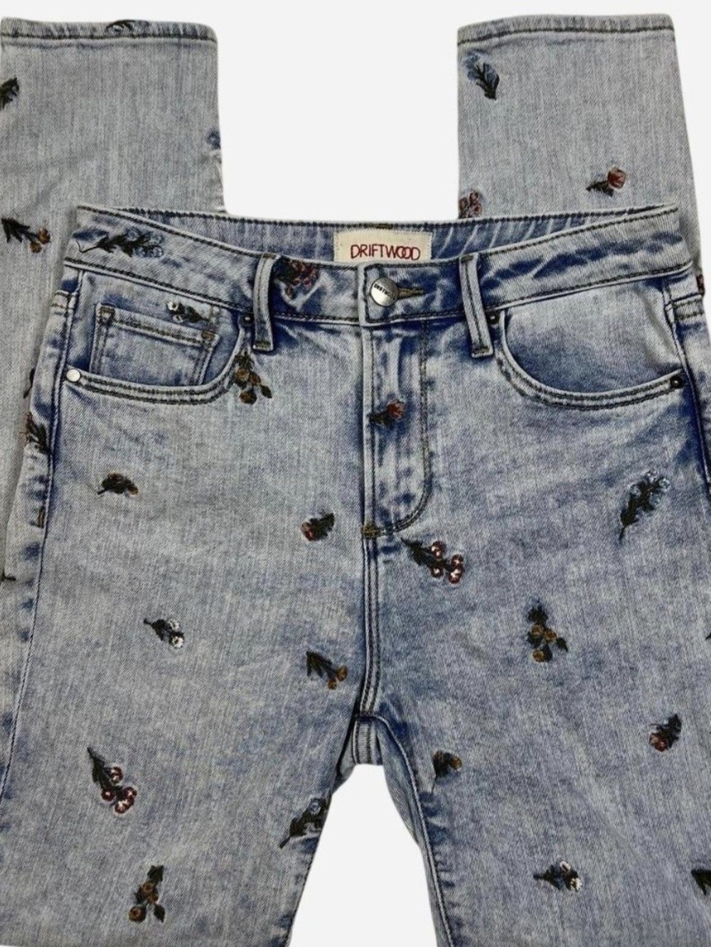 DRIFTWOOD Light Blue Denim Jeans with Floral Embroidery